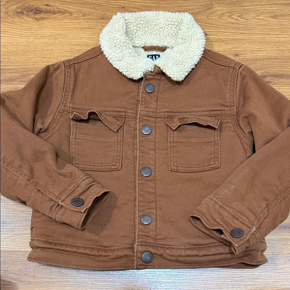 GAP Brown Jean Jacket with Cream Sherpa Collar